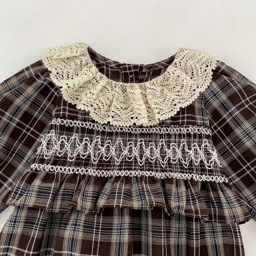 Spring and Autumn Infant Baby Girls Vintage Plaid Long Sleeves One Piece Onesies Wholesale