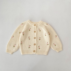 New Arrival Winter and Autumn Infant Baby Kids Girls Flowers Pattern Long Sleeves Knitted Cardigan Wholesale