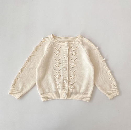 New Arrival Spring and Autumn Infant Baby Kids Girls Hollow-out Pattern Long Sleeves Knitted Cardigan Wholesale