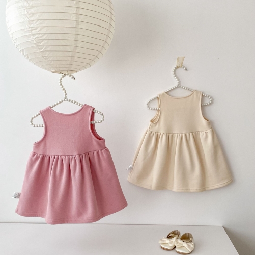 Spring and Autumn Infant Baby Girls Solid Color Sleeveless One Piece Overalls Dress Wholesale