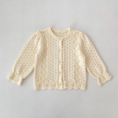 New Arrival Spring and Autumn Infant Baby Kids Girls Hollow-out Pattern Long Sleeves Knitted Cardigan Wholesale