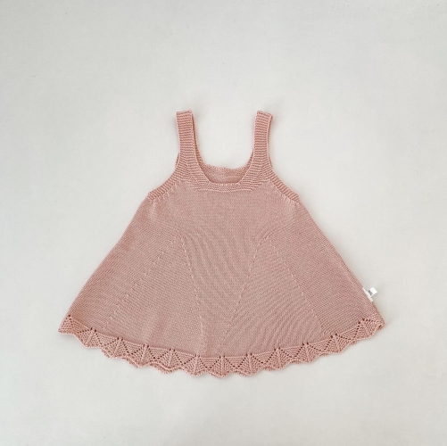 Spring and Autumn Infant Baby Girls Solid Color Sleeveless Hollow-out One Piece Dress Wholesale