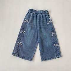 2026 Spring and Autumn New Arrival Baby Kids Girls Butterfly-bows Pattern Denim Jeans Wholesale