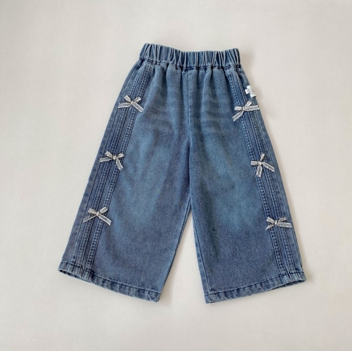 2026 Spring and Autumn New Arrival Baby Kids Girls Butterfly-bows Pattern Denim Jeans Wholesale