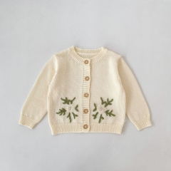 New Arrival Spring and Autumn Infant Baby Kids Girls Flowers Embroidered Pattern Long Sleeves Knitted Cardigan Wholesale