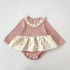 Spring and Autumn Infant Baby Girls Color Patchwork Long Sleeves One Piece Onesies Wholesale