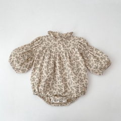 Spring and Autumn Infant Baby Girls Vintage Flowers Pattern Long Sleeves One Piece Onesies Wholesale