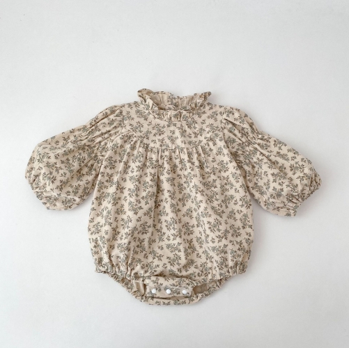 Spring and Autumn Infant Baby Girls Vintage Flowers Pattern Long Sleeves One Piece Onesies Wholesale
