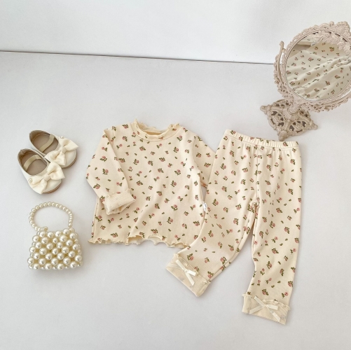 Autumn Infant Baby Kids Girls Long Sleeves Comfortable Top and Pants Clothing Sets Wholesale