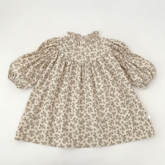 Spring and Autumn Infant Baby Girls Vintage Flowers Pattern Long Sleeves One Piece Dress Wholesale