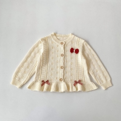 New Arrival Spring and Autumn Infant Baby Kids Girls Hollow-out Pattern Long Sleeves Knitted Cardigan Wholesale