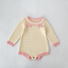 Spring and Autumn Infant Baby Girls Long Sleeves Hollow Out Knitted Onesies Wholesale