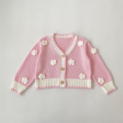 New Arrival Spring and Autumn Infant Baby Kids Girls Flowers Pattern Long Sleeves Knitted Cardigan Wholesale