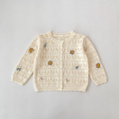 New Arrival Spring and Autumn Infant Baby Kids Girls Hollow-out Pattern Long Sleeves Knitted Cardigan Wholesale