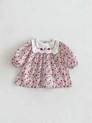 Spring and Autumn Infant Baby Girls Floral Pattern Long Sleeves Color Patchwork Dress Wholesale