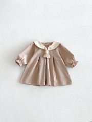 Spring and Autumn Infant Baby Girls Preppy Color Patchwork Long Sleeves Dress Wholesale
