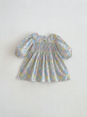 Spring and Autumn Infant Baby Girls Colorful Floral Pattern Long Sleeves Dress Wholesale