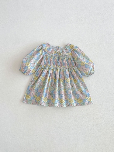 Spring and Autumn Infant Baby Girls Colorful Floral Pattern Long Sleeves Dress Wholesale