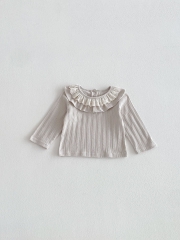 New Arrival Spring and Autumn Infant Baby Kids Girls Lace Collar Long Sleeves Top Wholesale