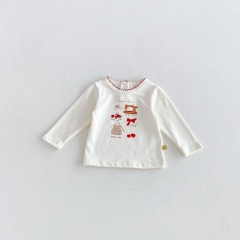 New Arrival Spring and Autumn Infant Baby Kids Girls Butterfly-bows Cartoon Pattern Long Sleeves Top Wholesale