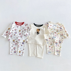 Autumn Infant Baby Kids Girls Long Sleeves Cartoon Pattern Top and Pants Clothing Sets Wholesale