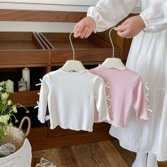 New Arrival Spring and Autumn Infant Baby Kids Girls Butterfly-bows Pattern Long Sleeves Top Wholesale