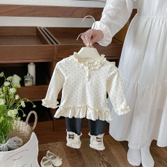 Autumn Infant Baby Kids Dots Pattern Long Sleeves Top and Color Patchwork Pants Clothing Sets Wholesale