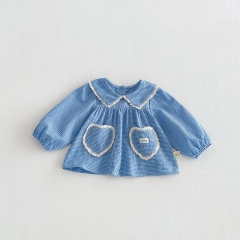Spring and Autumn Infant Baby Girls Long Sleeves Hearts Pattern Plaid Dress Wholesale