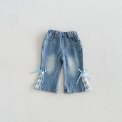 2026 Spring and Autumn New Arrival Baby Kids Girls Butterfly-bows Pattern Denim Jeans Wholesale