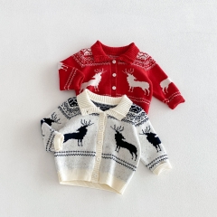 New Arrival Winter and Autumn Infant Baby Kids Jacquard Pattern Long Sleeves Knitted Christmas Cardigan Wholesale