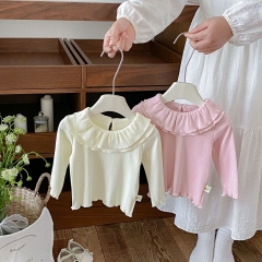 New Arrival Spring and Autumn Infant Baby Kids Girls Solid Color Long Sleeves Top Wholesale