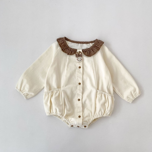 Spring and Autumn Infant Baby Girls Long Sleeves Color Patchwork Onesies Wholesale