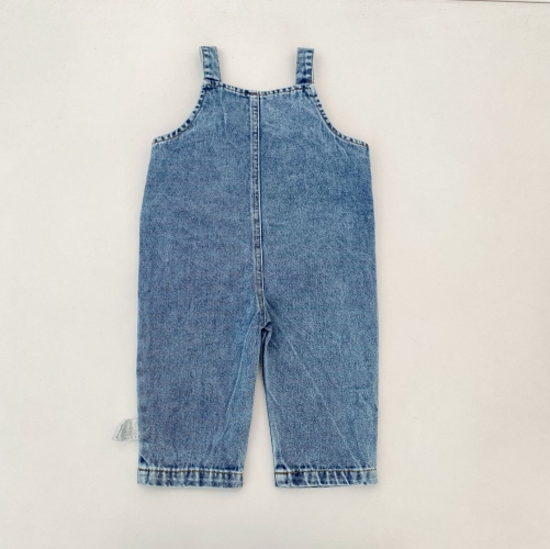 Spring and Autumn Infant Baby Kids Unisex Sleeveless One Piece Cartoon Pattern Denim Overalls Wholesale