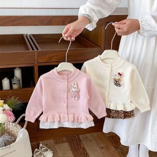 New Arrival Spring and Autumn Infant Baby Kids Girls Cartoon Pattern Long Sleeves Cardigan Wholesale