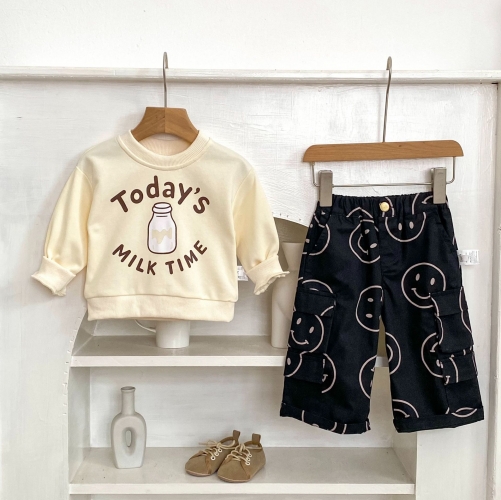 Autumn Infant Baby Unisex Cartoon Pattern Long Sleeves Sweatshirt and Pants Set Wholesale