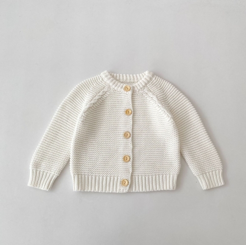 New Arrival Spring and Autumn Infant Baby Kids Unisex Solid Color Long Sleeves Knitted Cardigan Wholesale