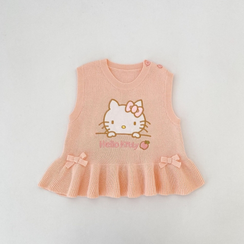 New Arrival Spring and Autumn Infant Baby Girls Cartoon and Letters Pattern Sleeveless Knitted Vest Wholesale