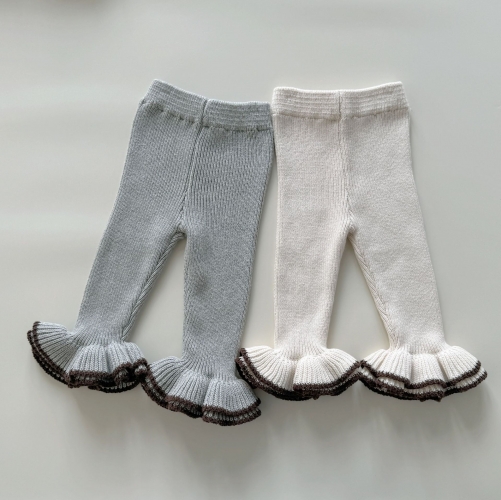 2026 Winter and Autumn Infant Baby Kids Girls Comfortable Ruffle Trim Knitted Pants Wholesale