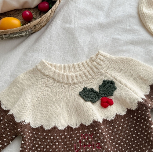 New Arrival Winter and Autumn Infant Baby Kids Girls Christmas Pattern Long Sleeves Knitted Sweater Wholesale