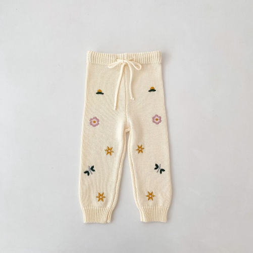 2026 Winter Infant Baby Kids Girls Embroidery Knitted Pants Wholesale