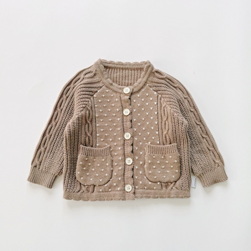 New Arrival Winter and Autumn Infant Baby Kids Girls Jacquard Pattern Long Sleeves Knitted Cardigan Wholesale