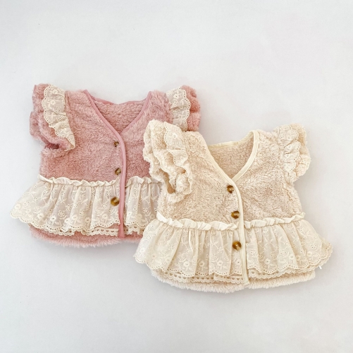 New Arrival Winter and Autumn Infant Baby Kids Girls Fly Sleeves Fluffy Vest Wholesale