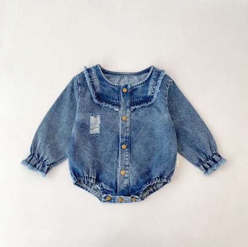Spring and Autumn Infant Baby Girls Long Sleeves Denim Onesies Wholesale