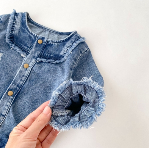 Spring and Autumn Infant Baby Girls Long Sleeves Denim Onesies Wholesale