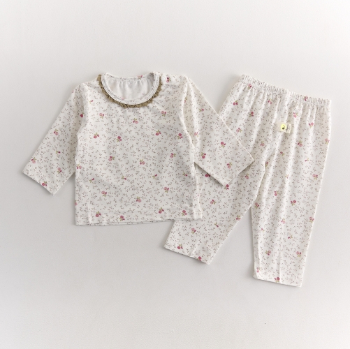 Autumn Infant Baby Kids Long Sleeves Floral Pattern Top and Pants Pajamas Clothing Sets Wholesale