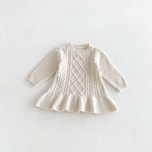 Winter and Autumn Infant Baby Girls Long Sleeves Crew Neck Knitted Dress Wholesale
